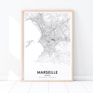 Impressão de mapa de Marselha, arte de mapa de Marselha, cartaz de arte de mapa de Marselha França, impressão de estrada de rua da cidade, arte moderna de parede, arte para impressão de decoração de escritório