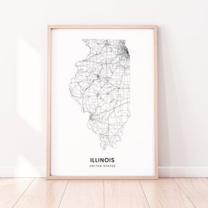 Illinois Map Print, State Road Map Print, Illinois IL USA United States Map Art Poster, Modern Minimalist, Office Decor, Printable Wall Art