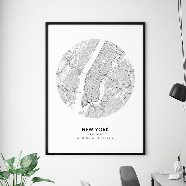 New York Map Print, New York City Map, NYC Map Poster, NY Map Art, Manhattan Map Print, Modern Minimalist, Home Office Decor, Printable Art