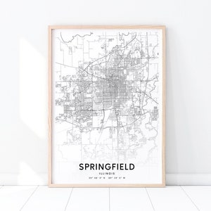 Springfield Urban Map Print, Springfield Illinois USA Map Art Poster, City Street Road Map Print, Modern, Office Decor, Printable Wall Art