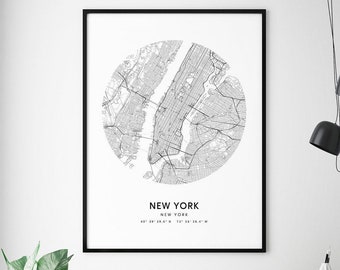 New York Map Print, New York City Map, NYC Map Poster, NY Map Art, Manhattan Map Print, Modern Minimalist, Home Office Decor, Printable Art