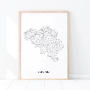België kaart afdrukken, België kaart kunst, België kaart poster, landkaart afdrukken, zwart & wit, moderne Wall Art, Home Office decor, afdrukbare kunst