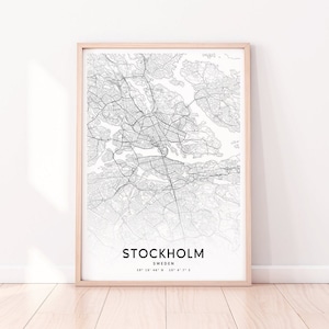 Impressão de mapa de Estocolmo, pôster de arte de mapa de Estocolmo Suécia, impressão de mapa de estradas de ruas da cidade, preto branco, moderno, decoração de escritório doméstico, arte de parede imprimível