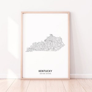 Kentucky kaart afdrukken, staat weg kaart afdrukken, KY USA Verenigde Staten kaart art poster, moderne Wall Art, zwart & wit, Office decor, afdrukbare kunst