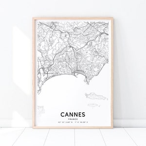 Cannes Map Print, Cannes Map Art, Cannes France Map Art Poster, City Street Road Map Print, Modern Wall Art, Home Office Decor Printable Art