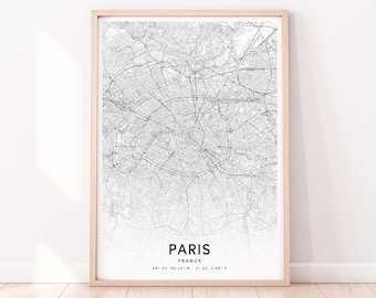Paris Map Print, Paris Urban Map, Paris France Map Art Poster, City Street Road Map Print, Modern Wall Art, Home Office Decor, Printable Art