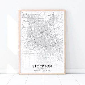 Stockton Karte Druck, Kalifornien USA Karte Kunst Poster, Stadt Straße Karte Druck, schwarz weiß, moderne Wandkunst, Home Office Dekor druckbare Kunst