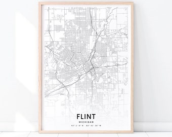 Flint Karte Druck, Flint Michigan Karte Kunst Poster, Stadt Straße Karte Druck, schwarz & weiß, modern, Home Office Dekor, druckbare Wandkunst
