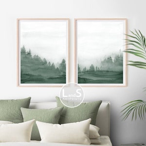 Set 2 Abstract Prints, Sage Green Wall Art, Abstract Forest Watercolor Print, Contemporary Art, Neutral Bedroom Decor, Gift, Printable Art