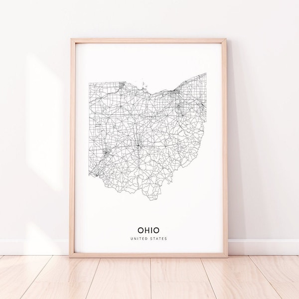 Ohio Map Print, State Road Map Print, Ohio OH USA United States Map Art Poster, Modern Wall Art, Home Office Decor, Kids Room Printable Art