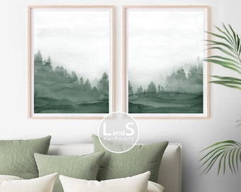 Set 2 Abstract Prints, Sage Green Wall Art, Abstract Forest Watercolor Print, Contemporary Art, Neutral Bedroom Decor, Gift, Printable Art