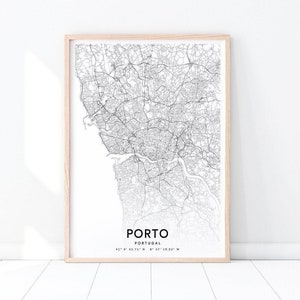 Impressão do mapa do Porto, pôster de arte do mapa do Porto Portugal, impressão do mapa de estradas da cidade, arte moderna da parede, minimalista, decoração de escritório doméstico, arte para impressão