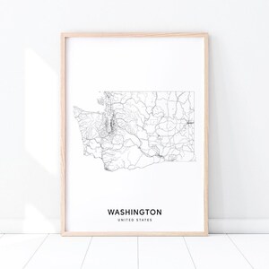 Washington Map Print, State Road Map Print, WA USA United States Map Art Poster, Modern Wall Art, Kids Room, Home Office Decor Printable Art