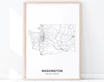 Wydruk mapy stanu Waszyngton, wydruk mapy drogowej stanu Waszyngton, plakat artystyczny z mapą Stanów Zjednoczonych USA, nowoczesna sztuka ścienna, pokój dziecięcy, dekoracja domowego biura, sztuka do druku