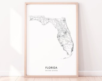 Florida Map Print, State Road Map Print, Florida FL USA United States Map Art Poster, Modern Wall Art, Kids Room Office Decor, Printable Art