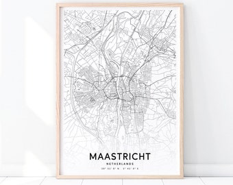 Maastricht Map Print, Netherlands Map Art Poster, City Street Map Prints, Black & White, Modern Minimalist, Home Office Decor, Printable Art