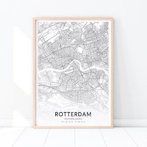 Rotterdam Karte Drucken, Niederlande Karte Kunst Poster, Stadt Straße Karte Drucke, schwarz & weiß, moderne minimalistisch, Büro Dekor, druckbare Wandkunst