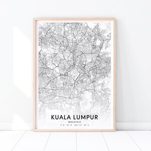 Kuala Lumpur Map Print, Malaysia Map Art Poster, City Street Road Map Print, Black & White Modern Wall Art, Home Office Decor, Printable Art