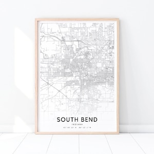 South Bend Map Print, South Bend Indiana USA Map Art Poster, City Street Road Map Print, Modern Wall Art, Home Office Decor, Printable Art