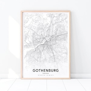 Gothenburg Map Print, Gothenburg Sweden Map Art Poster, City Street Road Map Print, Black White Modern Gift, Home Office Decor Printable Art