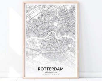 Rotterdam Map Print, Netherlands Map Art Poster, City Street Map Prints, Black & White, Modern Minimalist, Office Decor, Printable Wall Art