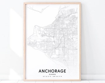 Anchorage Map Print, Anchorage Alaska USA Map Art Poster, City Street Road Map Print, Modern Wall Art, Gift, Home Office Decor Printable Art