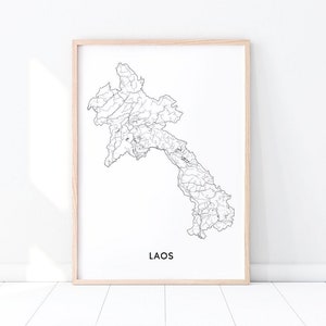 Laos Map Print, Laos Map Art, Laos Street Road Map Poster, Country Maps Black and White, Modern Wall Art, Home Office Decor, Printable Art