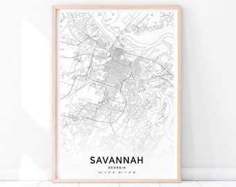 Savannah Map Print, Savannah Georgia GA USA Map Art Poster, City Street Road Map Print, Modern Wall Art, Home Office Decor, Printable Art