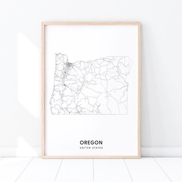 Oregon Map Print, State Road Map Print, Oregon OR USA United States Map Art Poster, Modern Wall Art, Minimalist, Office Decor, Printable Art