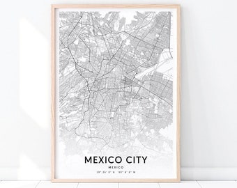 Mexiko-Stadt-Karte Druck, Mexiko Karte Kunst Poster, Stadt Straße Karte Druck, schwarz & weiß, moderne Wandkunst, Home Office Dekor, druckbare Kunst