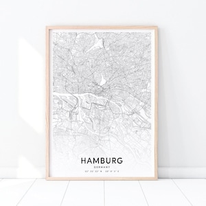 Hamburg Karte Druck, Hamburg Deutschland Karte Kunst Poster, Stadt Straße Karte Druck, schwarz und weiß, moderne Wandkunst, Home Office Dekor, druckbare Kunst