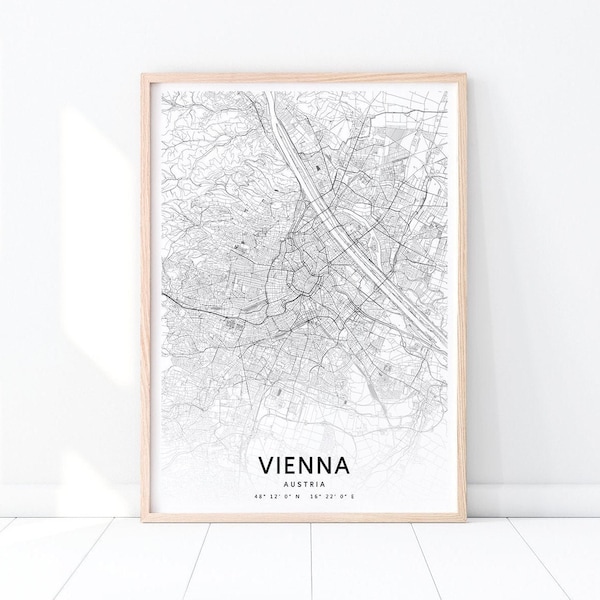 Vienna Map Print, Vienna Austria Map Art Poster, City Street Road Map Print, Modern Wall Art, Minimalist, Home Office Decor, Printable Art
