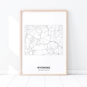 Wyoming Map Print, State Road Map Print, Wyoming USA United States Map Art Poster, Modern Wall Art, Gift, Home Office Decor, Printable Art