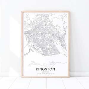 Kingston Map Print, Kingston Jamaica Map Art Poster, City Street Road Map Print, Black & White Modern Wall Art, Office Decor, Printable Art