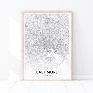 Baltimore Map Print, Baltimore Maryland Map Art Poster, City Street Road Map Print, Modern Minimalist, Gift, Home Office Decor Printable Art