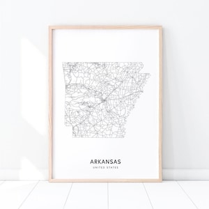 Stampa mappa Arkansas, stampa road map statale, Arkansas USA Poster di arte della mappa degli Stati Uniti, Arte murale moderna, Sala bambini, Arredamento per ufficio, Arte stampabile