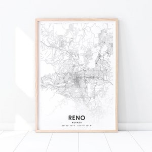 Reno Karte Druck, Reno Nevada USA Karte Kunst Poster, Stadt Straße Karte Druck, schwarz & weiß, moderne Wandkunst, Home Office Dekor, druckbare Kunst