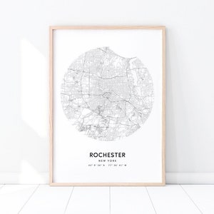 Rochester kaart afdrukken, Rochester New York kaart art poster, stad Street Road kaart afdrukken, zwart witte moderne Wall Art, Office decor, afdrukbare kunst