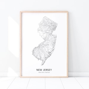 New Jersey Karte Druck, State Road Map Print, NJ USA Usa Karte Kunst, moderne Wandkunst, Kinderzimmer Home Office Dekor, druckbare Kunst