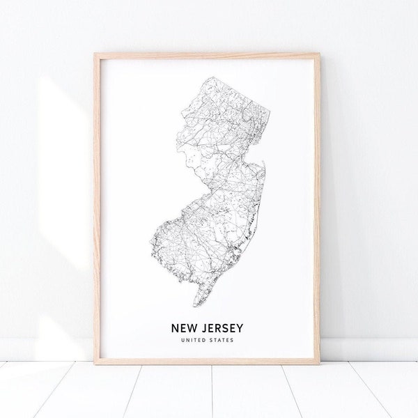 New Jersey Map Print, State Road Map Print, NJ USA United States Map Art Poster, Modern Wall Art, Kids Room Home Office Decor, Printable Art