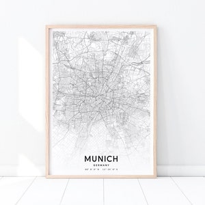 Munich Map Print, Munich Germany Map Art Poster, City Street Road Map Print, Modern Wall Art, Minimalist, Home Office Decor, Printable Art