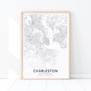 Charleston Map Print, Charleston South Carolina Map Art Poster, City Street Road Map Print, Modern Wall Art, Office Decor, Printable Art