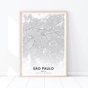 Sao Paulo Karte Drucken, Sao Paulo Brasilien Karte Kunst Poster, Stadt Straße Straße Karte Druck, schwarz & weiß moderne Wandkunst, Büro-Dekor, druckbare Kunst