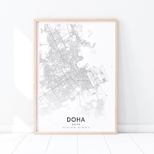 Doha Kaart Print, Doha Kaart Art Poster, Doha Qatar Kaart, City Street Road Map Print, Modern, Minimalistisch, Home Office Decor, Afdrukbare muur kunst
