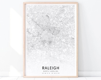 Raleigh Map Print, Raleigh North Carolina USA Map Art Poster, City Street Road Map Print, Modern Wall Art, Home Office Decor, Printable Art