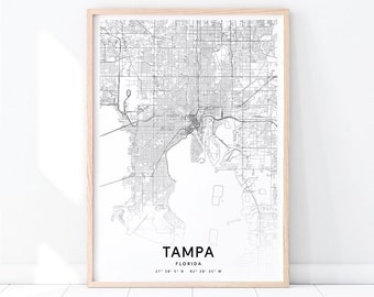 Tampa Map Print, Tampa Florida USA Map Art Poster, City Street Road Map Print, Modern Minimalist Wall Art, Home Office Decor, Printable Art