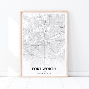 Fort Worth Karte Druck, Fort Worth Texas USA Karte Kunst Poster, Stadt Straße Karte Druck, moderne Wandkunst, Home Office Dekor, druckbare Kunst