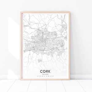 Kork Stadt Karte Drucken, Kork Irland Karte Wandkunst, Kork Karte Kunst Poster, Straße Karte Drucke, moderne minimalistisch, Home Office Dekor, druckbare Kunst