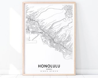 HONOLULU Map Print Wall decor United States City Map Print Hawaii Wall Art Poster A3 A2 16x20