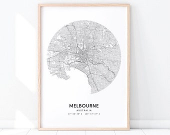 Melbourne Map Print, Melbourne Australia Map Art Poster, City Street Road Map Print, Modern Minimalist, Home Office Decor Printable Wall Art